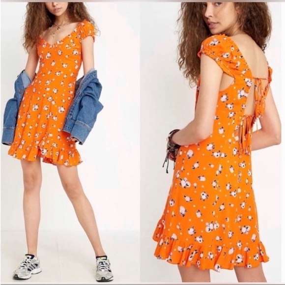 Free People Like A Lady Mini Dress Orange Combo - Picture 4 of 13